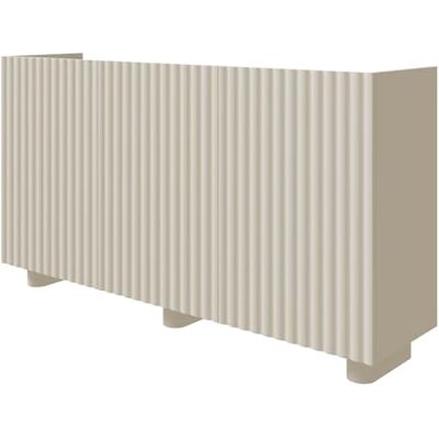 Selsey Comò Fiorra 84 x 144 x 38,8 cm – låggrått beige skåp med 3 stängda fack, 12 cm ovala MDF-ben, modern design med push-to-open-öppning, perfekt för matsalen Selsey Comò Fiorra 84 x 144 x 38,8 cm – låggrått beige skåp med 3 stängda fack, 12 cm ovala MDF-ben, modern design med push-to-open-öppning, perfekt för matsalen