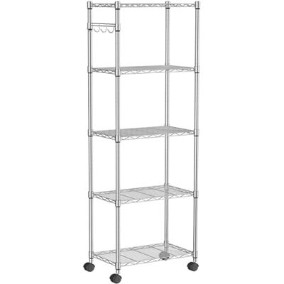 Himimi 5-vånings metalltrådshyllenhet på hjul, krom, 23 x 14 x 72 tum (L x B x H) Himimi 5-vånings metalltrådshyllenhet på hjul, krom, 23 x 14 x 72 tum (L x B x H)