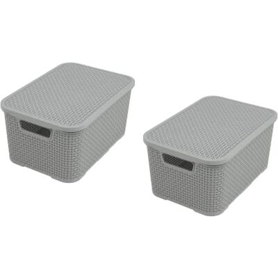 Essential Foods lockkorg i rotting design uppsättning av 2 storlekar L 19 l, BPA-fri plast PP, ljusgrå Essential Foods lockkorg i rotting design uppsättning av 2 storlekar L 19 l, BPA-fri plast PP, ljusgrå