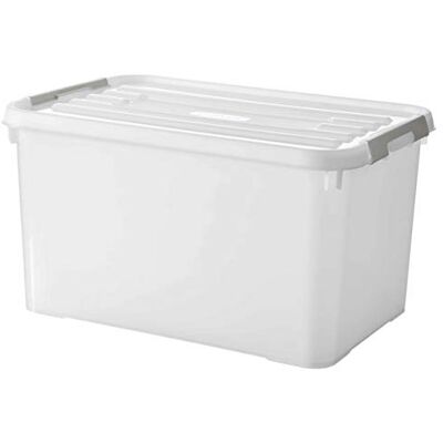 CURVER KETER Handy Plus 65 L multifunktionell förvaringsbox 100 % återvunnen plast med hjul och snabbstängningssystem för förvaring av alla typer av saker 40 x 60 x 39 cm vit CURVER KETER Handy Plus 65 L multifunktionell förvaringsbox 100 % återvunnen plast med hjul och snabbstängningssystem för förvaring av alla typer av saker 40 x 60 x 39 cm vit