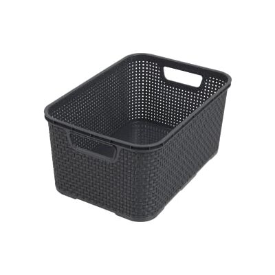 Essential Foods universell, multifunktionell korg i rottingdesign, storlek M 10 l, BPA-fri plast PP, antracit, 28,8 x 19,7 x 16,2 cm Essential Foods universell, multifunktionell korg i rottingdesign, storlek M 10 l, BPA-fri plast PP, antracit, 28,8 x 19,7 x 16,2 cm