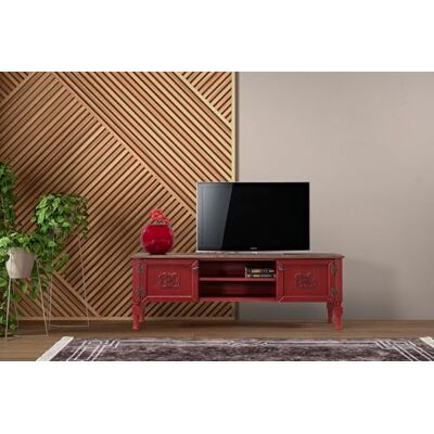 Hanah Home Snygg röd TV-enhet, 150 cm bred, 40 cm hög, 50 cm djup 100% MDF med Spruce Top & Hornbeam-ben Modern design för vardagsrum och underhållningsplatser Hanah Home Snygg röd TV-enhet, 150 cm bred, 40 cm hög, 50 cm djup 100% MDF med Spruce Top & Hornbeam-ben Modern design för vardagsrum och underhållningsplatser