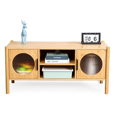 Relaxdays TV-Lowboard, med 2 dörrar, TV-bord för upp till 43 tum, träutseende, HBT: 48 x 103 x 40 cm, TV-bänk, natur Relaxdays TV-Lowboard, med 2 dörrar, TV-bord för upp till 43 tum, träutseende, HBT: 48 x 103 x 40 cm, TV-bänk, natur