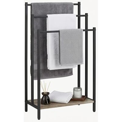 Relaxdays Handduksställ med hylla, H x B x D: 81 x 43 x 28 cm, träutseende, 3 stänger, stående handdukshållare, natur/svart Relaxdays Handduksställ med hylla, H x B x D: 81 x 43 x 28 cm, träutseende, 3 stänger, stående handdukshållare, natur/svart