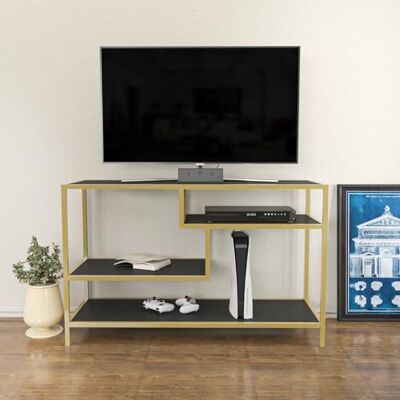 Hanah Home Glamorous TV-stativ, 120 cm bred, guld och antracit 100% melaminbelagd partikelbräda, 18 mm tjock, robust metallram Snygg och funktionell design för moderna vardagsrum Hanah Home Glamorous TV-stativ, 120 cm bred, guld och antracit 100% melaminbelagd partikelbräda, 18 mm tjock, robust metallram Snygg och funktionell design för moderna vardagsrum