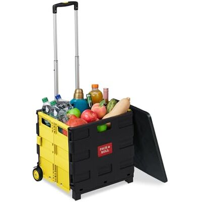 Relaxdays Vikbar kundvagn, upp till 35 kg, 50 liters låda, Teleskopiskt handtag, 2 hjul, gul och svart, 99 x 45,5 x 37,5 cm Relaxdays Vikbar kundvagn, upp till 35 kg, 50 liters låda, Teleskopiskt handtag, 2 hjul, gul och svart, 99 x 45,5 x 37,5 cm