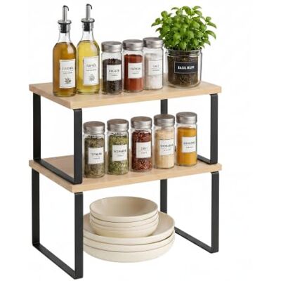 Relaxdays kryddhylla, 2-pack, natur-svart Kökshylla, skåp och bänkskiva, stapelbara kryddhyllor, MDF och järn Relaxdays kryddhylla, 2-pack, natur-svart Kökshylla, skåp och bänkskiva, stapelbara kryddhyllor, MDF och järn