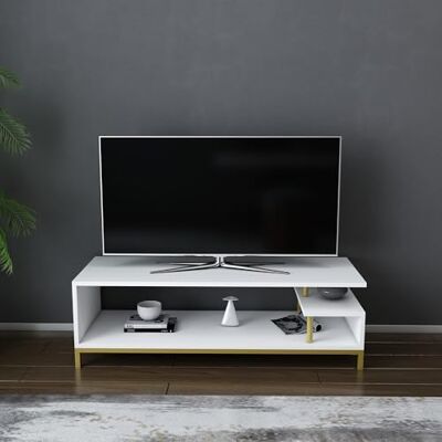 Hanah Home elegant guld och vit TV-stativ, 120 cm 100% melaminbelagd partikelbräda, 18 mm tjock Snygg och funktionell design för moderna vardagsrum Hanah Home elegant guld och vit TV-stativ, 120 cm 100% melaminbelagd partikelbräda, 18 mm tjock Snygg och funktionell design för moderna vardagsrum
