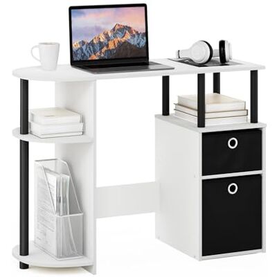 Furinno Förenklat datorstudieskrivbord med lådor, konstruerat trä, vit/svart, 39,6 (D) x 97,5 (B) x 72,4 (H) cm Furinno Förenklat datorstudieskrivbord med lådor, konstruerat trä, vit/svart, 39,6 (D) x 97,5 (B) x 72,4 (H) cm