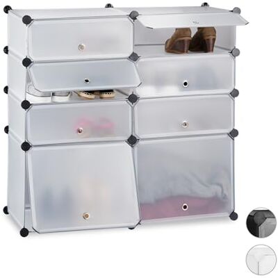 Relaxdays Plastskåp, 8 fack skoställ, modulhylla, H x B x D: 91 x 94,5 x 36,5 cm, transparent Relaxdays Plastskåp, 8 fack skoställ, modulhylla, H x B x D: 91 x 94,5 x 36,5 cm, transparent