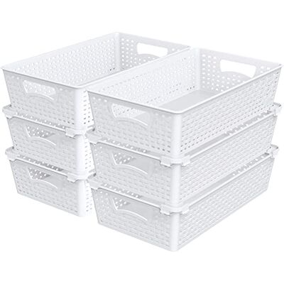 Simple Houseware 6-pack plast stapelbar förvaringskorg skafferi organisatör, vit Simple Houseware 6-pack plast stapelbar förvaringskorg skafferi organisatör, vit