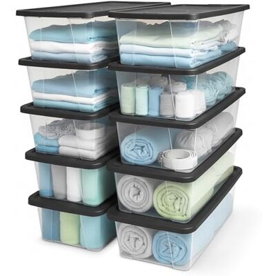 Homz klar förvaringsfack, plastharts, grått lock, 6 QT (10-pack) Homz klar förvaringsfack, plastharts, grått lock, 6 QT (10-pack)