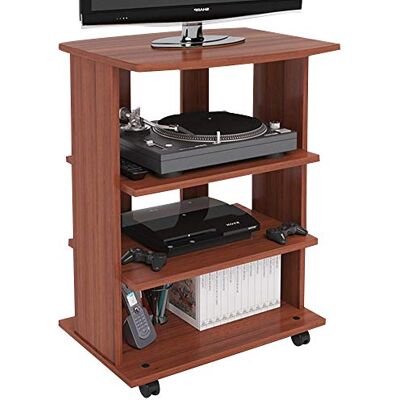 BAKAJI TV-bänk i MDF-trä med 3 hyllor för konsoler för videospel DVD och 4 hjul skåpvagn TV-hållare modern design storlek 60 x 45 x 80,5 cm (körsbär) BAKAJI TV-bänk i MDF-trä med 3 hyllor för konsoler för videospel DVD och 4 hjul skåpvagn TV-hållare modern design storlek 60 x 45 x 80,5 cm (körsbär)