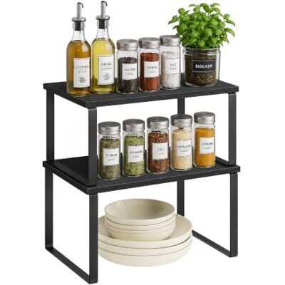 Relaxdays kryddhylla, 2-pack, svart Kökshylla, skåp och bänkskiva, stapelbara kryddhyllor, MDF och järn Relaxdays kryddhylla, 2-pack, svart Kökshylla, skåp och bänkskiva, stapelbara kryddhyllor, MDF och järn
