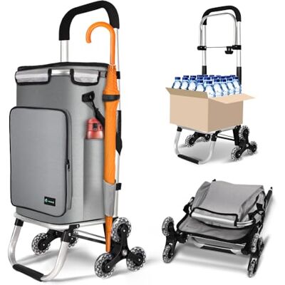 VOUNOT Shoppingvagn med 6 hjul i aluminium med isolerat vattentätt fack och vikbar 3-i-1 vikbar shoppingväska med stor kapacitet rullvagn grå VOUNOT Shoppingvagn med 6 hjul i aluminium med isolerat vattentätt fack och vikbar 3-i-1 vikbar shoppingväska med stor kapacitet rullvagn grå
