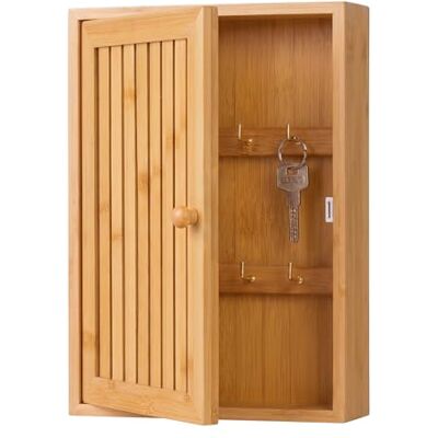 Relaxdays Nyckellåda, bambu, 8 krokar, design A, H x B x D: 27 x 19,5 x 6 cm, hall, vägg, nyckelskåp, natur Relaxdays Nyckellåda, bambu, 8 krokar, design A, H x B x D: 27 x 19,5 x 6 cm, hall, vägg, nyckelskåp, natur