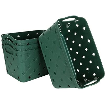 ASelected 4-pack plastvävd förvaringskorg med handtag, mellan 29 x 23 x 16 cm, vackert fashionabelt, korsväv med hudmönster, för kök, vardagsrum, kontor, badrum, sovrum (grön) ASelected 4-pack plastvävd förvaringskorg med handtag, mellan 29 x 23 x 16 cm, vackert fashionabelt, korsväv med hudmönster, för kök, vardagsrum, kontor, badrum, sovrum (grön)