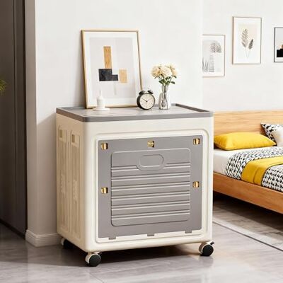 GarveeHome 150 L förvaringslådor med lock och hjul, stapelbara behållare med stor kapacitet, 58 x 40 x 61 cm, vikbar rullbehållare, plaststapellådor för sovrum, skola och kontor GarveeHome 150 L förvaringslådor med lock och hjul, stapelbara behållare med stor kapacitet, 58 x 40 x 61 cm, vikbar rullbehållare, plaststapellådor för sovrum, skola och kontor