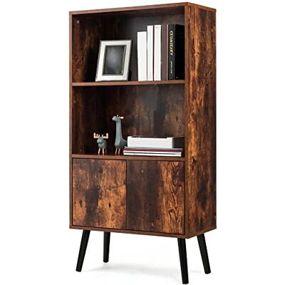 BAKAJI Bokhylla 2 hyllor + dörrskåp hylla träram MDF antik effekt modern industriell design storlek 120 x 60 x 30 cm heminredning BAKAJI Bokhylla 2 hyllor + dörrskåp hylla träram MDF antik effekt modern industriell design storlek 120 x 60 x 30 cm heminredning