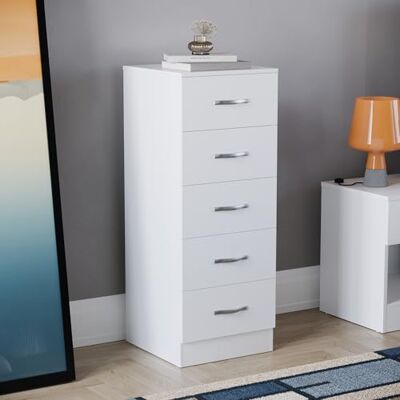 Vida Designs 5 lådor smal bröst hög sovrumsförvaringsenhet skjutlådor sovrumsmöbler (vit) Vida Designs 5 lådor smal bröst hög sovrumsförvaringsenhet skjutlådor sovrumsmöbler (vit)