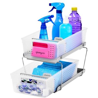 madesmart 2-nivåers organiserare, multifunktionell utskjutningsförvaring med handtag, platsbesparande, BPA-fri, stor, med avdelare, frost madesmart 2-nivåers organiserare, multifunktionell utskjutningsförvaring med handtag, platsbesparande, BPA-fri, stor, med avdelare, frost