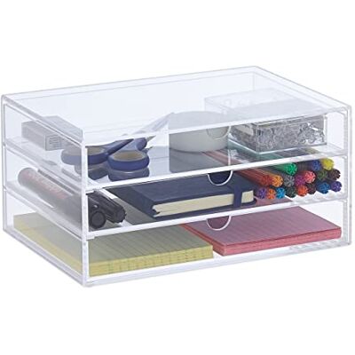 Relaxdays Lådbox akryl, HBT: 11,5 x 23,5 x 16,5 cm, organizer kosmetika, kontor, akryllåda med 3 fack, transparent Relaxdays Lådbox akryl, HBT: 11,5 x 23,5 x 16,5 cm, organizer kosmetika, kontor, akryllåda med 3 fack, transparent