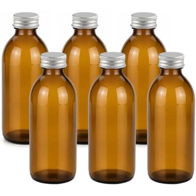 mikken 6 x apoteksflaska 200 ml glasflaska brun + märkningsetiketter mikken 6 x apoteksflaska 200 ml glasflaska brun + märkningsetiketter