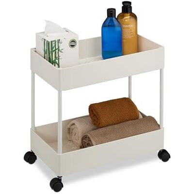 Relaxdays Rullvagn, 2 våningar, serveringsvagn, köksvagn, badrum och kontor, rullhylla, HBT: 38 x 39,5 x 21,5 cm, pysselvagn, vit Relaxdays Rullvagn, 2 våningar, serveringsvagn, köksvagn, badrum och kontor, rullhylla, HBT: 38 x 39,5 x 21,5 cm, pysselvagn, vit