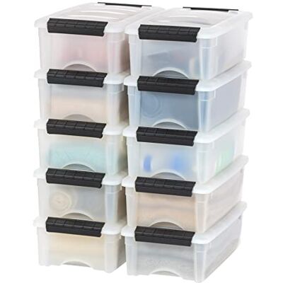 IRIS USA 10-pack 5 qt förvaringsfack i plast med lock och säkra spärrspännen, pärla IRIS USA 10-pack 5 qt förvaringsfack i plast med lock och säkra spärrspännen, pärla