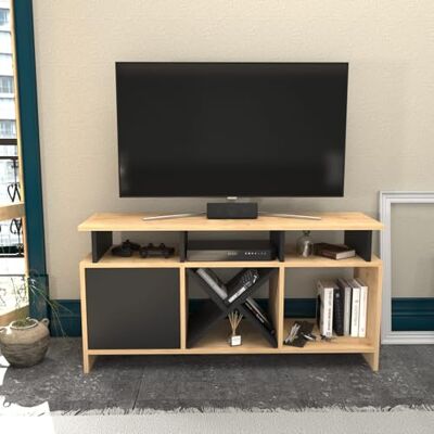 Hanah Home Stylish TV-stativ, Oak & antracit, 120 x 29,9 x 60,6 cm 100% melaminbelagd partikelbräda, 18 mm tjock Modern design för vardagsrum och underhållningsplatser Hanah Home Stylish TV-stativ, Oak & antracit, 120 x 29,9 x 60,6 cm 100% melaminbelagd partikelbräda, 18 mm tjock Modern design för vardagsrum och underhållningsplatser