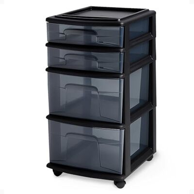 Homz Plast 4 lådor medium vagn, svart ram med röknyans-lådor, hjul ingår, uppsättning av 1 Homz Plast 4 lådor medium vagn, svart ram med röknyans-lådor, hjul ingår, uppsättning av 1
