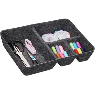 RELAXDAYS - Läderfodrad lådorganisator - 6,5 x 32 x 25 cm - 4 fack - Mörkgrå - Storage Organizer RELAXDAYS - Läderfodrad lådorganisator - 6,5 x 32 x 25 cm - 4 fack - Mörkgrå - Storage Organizer