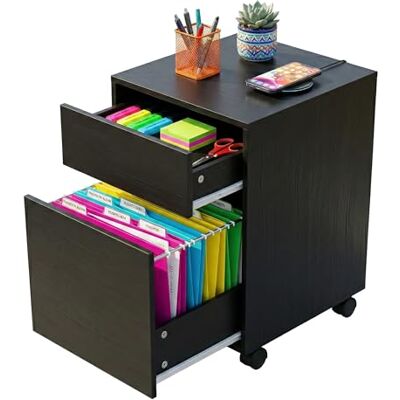 Relaxdays Rullbehållare, 2 lådor, hängande register, H x B x D: 57 x 40 x 40 cm, skrivbordsbehållare på rullar, svart Relaxdays Rullbehållare, 2 lådor, hängande register, H x B x D: 57 x 40 x 40 cm, skrivbordsbehållare på rullar, svart