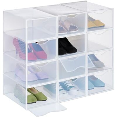 Relaxdays Skolådor, 12-pack, skoförvaring, stapelbar, för skor upp till storlek 45, med ventilationsspår, transparent Relaxdays Skolådor, 12-pack, skoförvaring, stapelbar, för skor upp till storlek 45, med ventilationsspår, transparent