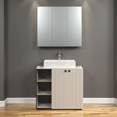 trendteam smart living – PureBliss – badrumsmöbler set – ljusgrå med spårutseende – badrumsmöbler med eleganta metallhandtag – (B x H x D) 90 x 186 x 53 cm – tvättställsunderskåp med 3 öppna fack trendteam smart living – PureBliss – badrumsmöbler set – ljusgrå med spårutseende – badrumsmöbler med eleganta metallhandtag – (B x H x D) 90 x 186 x 53 cm – tvättställsunderskåp med 3 öppna fack