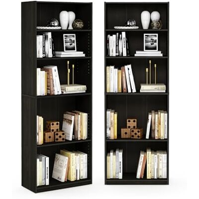 Furinno JAYA Bokhylla set med 2, 5-nivåers bokhylla, bokhylla, med justerbar hylla, 9,5 x 24,5 x 71, för hemmakontor, vardagsrum, espresso Furinno JAYA Bokhylla set med 2, 5-nivåers bokhylla, bokhylla, med justerbar hylla, 9,5 x 24,5 x 71, för hemmakontor, vardagsrum, espresso