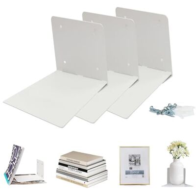 STORAGE MANIAC vita osynliga flytande bokhyllor, kraftiga bokorganisatörer, 3-pack extra stora STORAGE MANIAC vita osynliga flytande bokhyllor, kraftiga bokorganisatörer, 3-pack extra stora