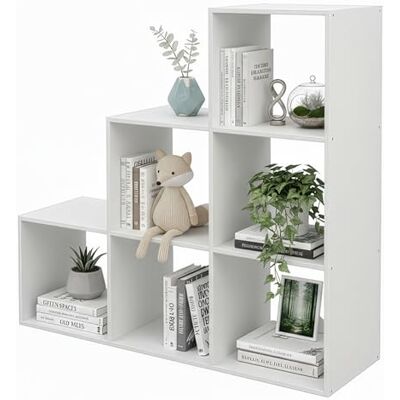 Relaxdays trapphylla, 6 fack, HxBxD: 97,5 x 97,5 x 29 cm, vit snedtakshylla, bokhylla vardagsrum, rumsavdelare Relaxdays trapphylla, 6 fack, HxBxD: 97,5 x 97,5 x 29 cm, vit snedtakshylla, bokhylla vardagsrum, rumsavdelare