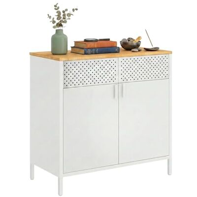 Relaxdays Metallskåp, 2 dörrar, justerbar hylla, skrivbord, vit/naturlig, 77 x 80 x 40 cm Relaxdays Metallskåp, 2 dörrar, justerbar hylla, skrivbord, vit/naturlig, 77 x 80 x 40 cm