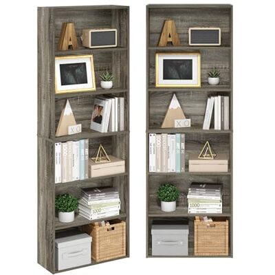 Furinno JAYA Bokhylla set med 2, bokhylla med 6 nivåer, bokhylla, 9,5 x 24,6 x 71, för hemmakontor, vardagsrum, fransk ek Furinno JAYA Bokhylla set med 2, bokhylla med 6 nivåer, bokhylla, 9,5 x 24,6 x 71, för hemmakontor, vardagsrum, fransk ek