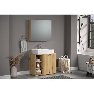 trendteam smart living – PureBliss – badrumsmöbler set – ek med spårutseende – badrumsmöbler med eleganta metallhandtag – (B x H x D) 90 x 186 x 53 cm – tvättställsunderskåp med 3 öppna fack trendteam smart living – PureBliss – badrumsmöbler set – ek med spårutseende – badrumsmöbler med eleganta metallhandtag – (B x H x D) 90 x 186 x 53 cm – tvättställsunderskåp med 3 öppna fack
