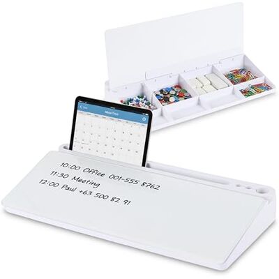 Relaxdays Skrivbordsorganisatör med whiteboard, 8 fack, plast, glas, HBT: 5,5 x 40 x 18 cm, kontorsförvaring, vit Relaxdays Skrivbordsorganisatör med whiteboard, 8 fack, plast, glas, HBT: 5,5 x 40 x 18 cm, kontorsförvaring, vit