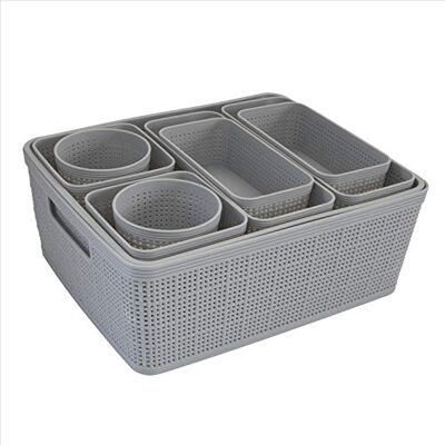 Simplify 10-pack organiseringsset i grått, olika storlekar för flera behov. För kontor, skrivbord, sovsalar, små föremål, tillbehör, sminkbord, badrum. Förvaringskorgar, lådor Simplify 10-pack organiseringsset i grått, olika storlekar för flera behov. För kontor, skrivbord, sovsalar, små föremål, tillbehör, sminkbord, badrum. Förvaringskorgar, lådor