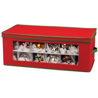 Household Essentials 551RED Stor förvaringslåda för julgransprydnad – förvarar upp till 36 julprydnader – röd papperskorg med grön kant Household Essentials 551RED Stor förvaringslåda för julgransprydnad – förvarar upp till 36 julprydnader – röd papperskorg med grön kant