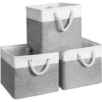 Cozary Förvaringslåda set 28 x 28 cm – vikbar – förvaringskorg med metallinsats och bomullshandtag – förvaringskorg, tyg för hylla, skåp och kläder – grå/vit – 3-pack Cozary Förvaringslåda set 28 x 28 cm – vikbar – förvaringskorg med metallinsats och bomullshandtag – förvaringskorg, tyg för hylla, skåp och kläder – grå/vit – 3-pack