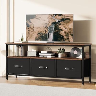 GarveeMore TV-skåp med 3 tyglådor, TV-bänk för upp till 55 tum, TV-skåp i trä med lådor och hyllor för vardagsrum, sovrum, dekoration, 120 x 57 x 30 cm, vintage brun GarveeMore TV-skåp med 3 tyglådor, TV-bänk för upp till 55 tum, TV-skåp i trä med lådor och hyllor för vardagsrum, sovrum, dekoration, 120 x 57 x 30 cm, vintage brun
