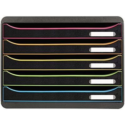 Exacompta Ref. 308914D BIG-BOX PLUS HORIZON låda med 5 lådor för A4+ dokument yttre mått: djup 27 x bredd 35,5 x höjd 27,1 cm svart/harlequin/svart Exacompta Ref. 308914D BIG-BOX PLUS HORIZON låda med 5 lådor för A4+ dokument yttre mått: djup 27 x bredd 35,5 x höjd 27,1 cm svart/harlequin/svart