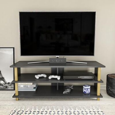 Hanah Home Glamorous TV-stativ, guld och antracit, 120 x 44,6 x 47,4 cm 100% melaminbelagd partikelbräda, 18 mm tjock snygg och funktionell för moderna vardagsrum Hanah Home Glamorous TV-stativ, guld och antracit, 120 x 44,6 x 47,4 cm 100% melaminbelagd partikelbräda, 18 mm tjock snygg och funktionell för moderna vardagsrum