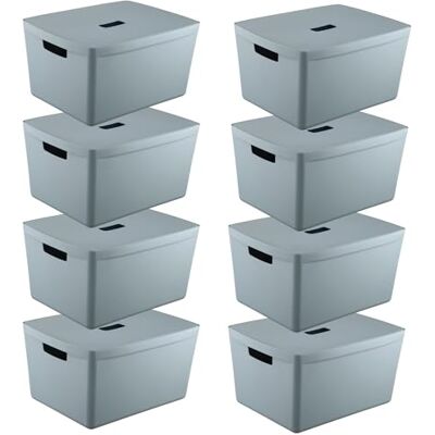 IDEA HOME 8 stycken förvaringslådor, plast, förvaring, låda, korgar, förvaring, plastlåda för badrum, hylla med lock, 28 l, blå IDEA HOME 8 stycken förvaringslådor, plast, förvaring, låda, korgar, förvaring, plastlåda för badrum, hylla med lock, 28 l, blå
