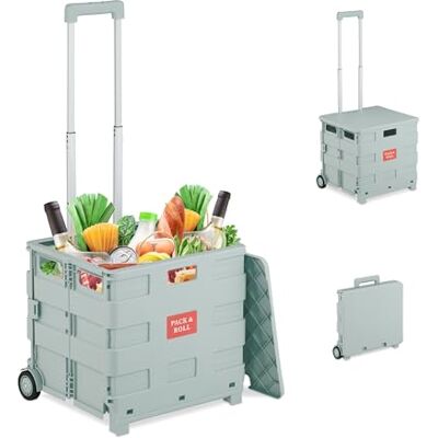 Relaxdays Hopfällbar kundvagn med hjul, lock och teleskophandtag, upp till 35 kg, grå Relaxdays Hopfällbar kundvagn med hjul, lock och teleskophandtag, upp till 35 kg, grå